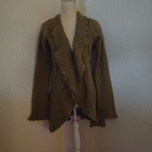 Elegant Tan Ruffled Cardigan